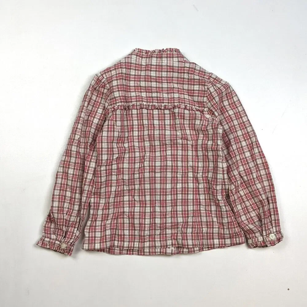 Janie and Jack Shirt Girls Sz 5T Red Plaid Button Down Ruffle Christmas Holiday